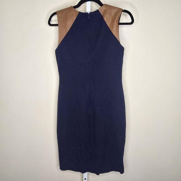 Lauren Ralph Lauren Women's 4 Blue Sheath Dress Leather Shoulder Trim Sleeveless - Picture 2 of 13